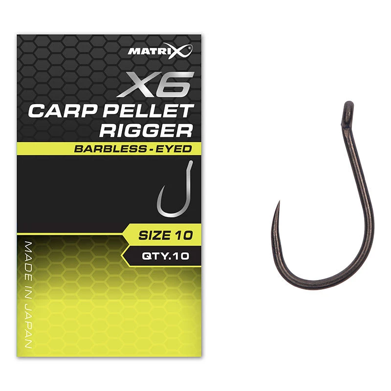 Matrix X6 Carp Pellet Rigger Barbless Eyed Hooks